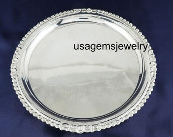 Pure Silver Round Tray Ornate Border Decorative Serving Plate Pooja Gift 23cm 209.4g