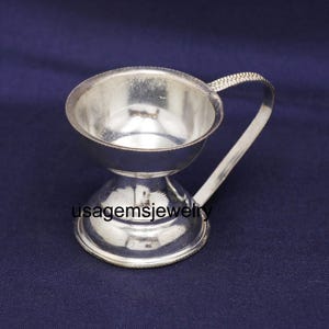 Handcrafted Pure Silver Diya Oil Lamp with Handle: Traditional Pooja Decor