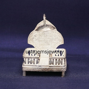 Mini Silver Singhasan with Swastik & Dome – Silver Pooja Seat for God Idol | Mandir Decor