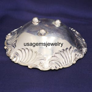 Cuenco de plata esterlina hecho a mano con borde de hojas / Plato de plata con pie / Elegante regalo de platería decorativa