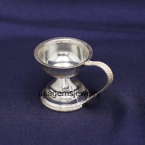 Mini Pure Silver Diya with Designer Handle | Traditional Pooja Oil Lamp | Silver Aarti Diya for Temple & Festive Decor