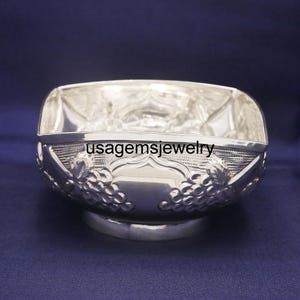 Embossed Floral Sterling Silver Fruit Bowl: Handcrafted 925 Silver Centerpiece