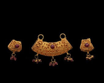 22 kt gouden filigraan sieradenset: handgemaakte Indiase bruidshanger oorbellenverjaardagscadeau sieraden her