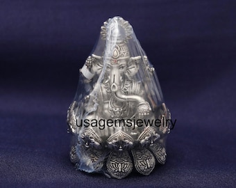 Handcrafted Ganesha Sculpture | Sterling Silver Ganesh Idol | Housewarming Gift | Pooja Room Decor | Spiritual Gift