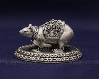 925 Silver Ganesha Mouse Idol | Mushak Vahana of Lord Ganesh | Hindu Silver Statue for Puja, Vastu & Spiritual Gift