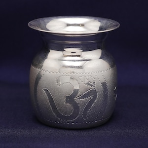 Pure Silver Puja Kalash Pot with Om Engraving | Hindu Ritual Kalash for Temple & Prayer | Silver Pooja Vessel | Religious Decor | 29.5 Grams