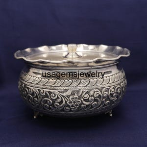 Handcrafted Sterling Silver Pooja Bowl: Antique Floral Design