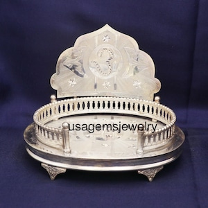 Round Silver Finish Singhasan with Om Design – Silver Pooja Seat for God Idol | Mandir Decor
