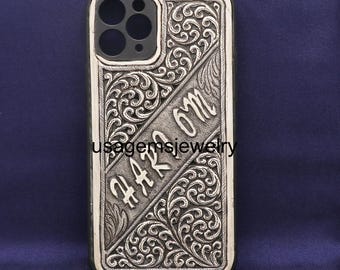Hand-Engraved Sterling Silver iPhone Case: HAR OM, Intricate Floral Design