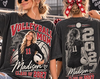 Personalized Senior Volleyball Mom Shirt, Custom Player Photo Tee, Class of 2027 Senior Night Shirt, Last First Day Volleyball Mom Gift