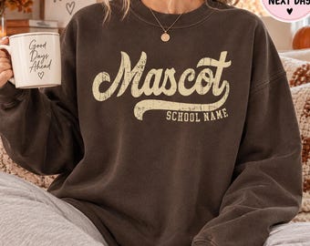 Custom School Mascot Sweatshirt, Personalized Team Spirit Comfort Colors Crewneck, Vintage School Name Shirt, Game Day Teacher Gift