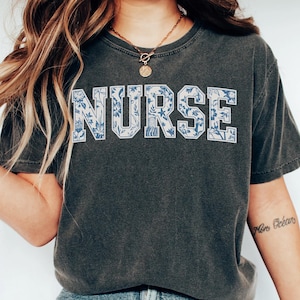 Nurse Comfort Colors® Floral Shirt, Toile Nurse Shirt, RN Shirt, Nurse Graduation Gift, Nurse Week Shirt, Nurse Appreciation, Gift For Nurse