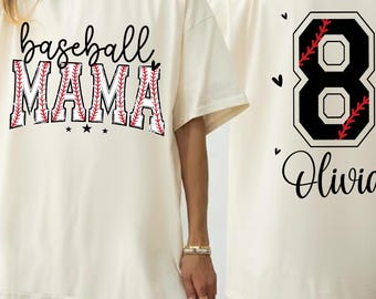 Camiseta de béisbol para mamá con colores cómodos, camiseta personalizada para mamá con número en la espalda, camiseta para mamá para el día del juego, camiseta con nombre personalizado