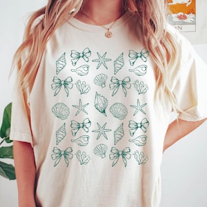 Vintage Seashells Tshirt Comfort Colors Cotton Cottagecore Aesthetic Shirt Nautical Tee Ocean Swimsuit Coverup Oversized Coastal Surf Shirt