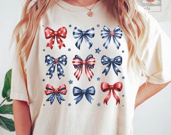 USA Bow Shirt Comfort Colors, Coquette America Bow Shirt for July 4th, Memorial Day Shirt, USA Shirt, Election Shirt, Patriotic Bow Shirt