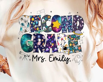 Back to School Teacher Shirt, Outer Space Planet Classroom Tee, Second Grade Galaxy Teacher Graphic Shirt