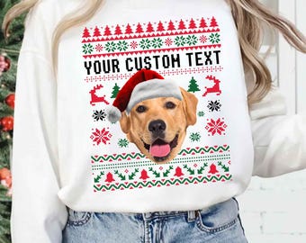 Custom Photo Ugly Christmas T-Shirt 2025, Personalized Pet Face Sweater, Funny Dog Lover Tee, Santa Dog Holiday Gift for Pet Owner