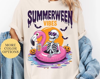 Summerween Shirt, Funny Summer-ween Tshirt, Summerween Horror Characters Shirt, Spooky Summer Tee, Halloween Gift,Year-Round,Beach Skelly