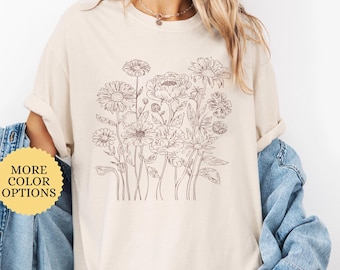 Comfort Colors® Vintage Pressed Flowers Shirt Boho Cottagecore Tshirt Botanical Floral Tee Wildflowers T Shirt Gift for Gardener Floral Tee
