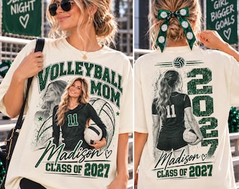 Personalized Senior Volleyball Mom Shirt, Custom Player Photo Tee, Class of 2027 Senior Night Shirt, Last First Day Volleyball Mom Gift