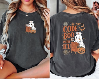 Custom Code Boo ICU Sweatshirt, Halloween Nurse Tee, Funny Intensive Care Unit Gift, Spooky Medical Apparel for Nurses, Code Boo Crew