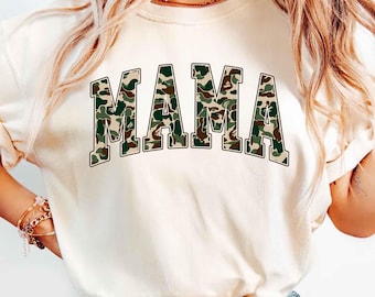 Comfort Colors® Camouflage Mama T-Shirt, Camo Mama Shirt, Mother's Day Gift, Varsity Mama Shirt, Retro Mam Shirt