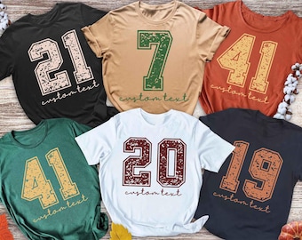 Comfort Colors Custom Football Number Tshirt,Custom Number Shirt,Pullover Y2k Tee,College Football Shirt,College Football Tshirt