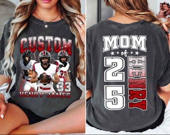 Custom Senior Football Mom Shirt, Football Mom Bootleg Shirt, Custom Football Player Photo Tshirt, Football Mama Gifts, College Football Tee