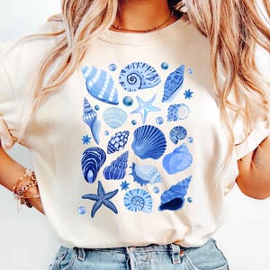 Vintage Seashells Tshirt Comfort Colors Cotton Cottagecore Aesthetic Shirt Nautical Tee Ocean Swimsuit Coverup Oversized Coastal Surf Shirt