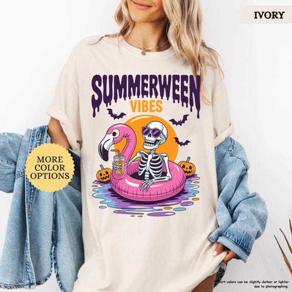 Summerween Shirt, Funny Summer-ween Tshirt, Summerween Horror Characters Shirt, Spooky Summer Tee, Halloween Gift,Year-Round,Beach Skelly