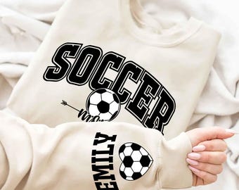 Personalize Soccer Mom Kids Name On Sleeve Sweatshirt, Mom Soccer Sweater, Soccer Mama Shirt, Gift for Soccer Mom, Fall Soccer Season Shirt