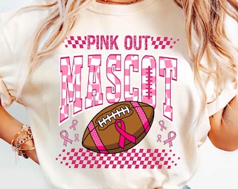 Custom Mascot Pink Out Football Breast Cancer Awareness Sweatshirt, Personalized Pink Ribbon Game Day Tee, October Support Spirit Sweatshirt