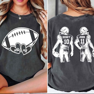 Custom Football Mom Shirt with 2 Names and Jersey Numbers, Football Mom Game Day Shirt, High School Football Season, Sibling Football Shirts