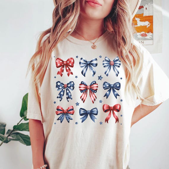 USA Bow Shirt Comfort Colors, Coquette America Bow Shirt for July 4th, Memorial Day Shirt, USA Shirt, Election Shirt, Patriotic Bow Shirt