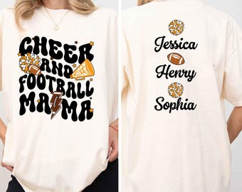 Cheer and Football Mom Shirt, Custom Football and Cheer Mom Shirt, Cheer Mama Tee, Unisex Shirt, Cheerleader Football Gift Mom, Front Back