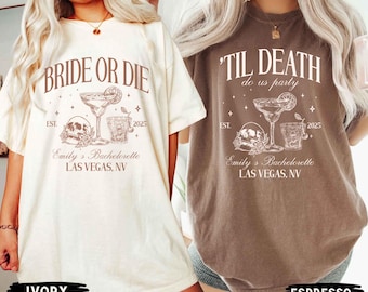 Bride Or Die Shirts, 'Til Death Do Us Party, Funny Halloween Bachelorette Party Shirts, Spooky Bridesmaid Gifts, Skeleton Bride Team T-Shirt