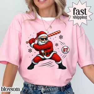 Funny Baseball Santa 67 Shirt, Boys Christmas Pajamas Tee, Santa Sports Xmas Shirt, Holiday Baseball Player Shirt for Kids & Men image 2