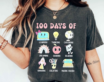100 Days of School Comfort Colors® Teacher Shirt, 100th Day Retro T-Shirt, Hundred Days School Celebration Tee, Teacher Gift