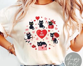 Cat Valentine Shirt, Be Mine Cat Sweatshirt, Cute Kawaii Cat Heart Tee, Funny Cat Lover Valentine’s Day Gift for Her & Him
