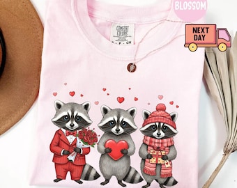 Comfort Colors® Valentine Raccoon Shirt, Cute Animal Lover Tee, Valentine’s Day T-Shirt for Her, Romantic Gift