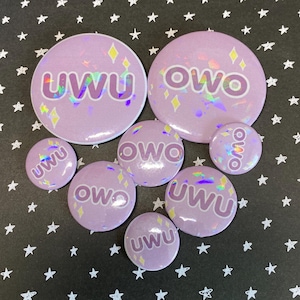 UWU OWO Holographic Furry Pins, Cute Fursuit Badge, Furry Button