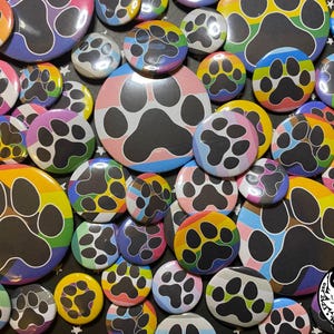 LGBTQ+ Furry Paw Print Buttons, Queer Pride Flag Large Pinback Badge, Fursuit Accessories