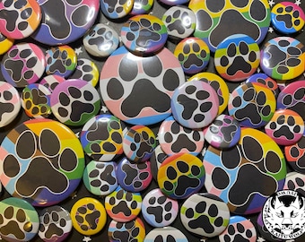 LGBTQ+ Furry Paw Print Buttons, Queer Pride Flag Large Pinback Badge, Fursuit Accessories