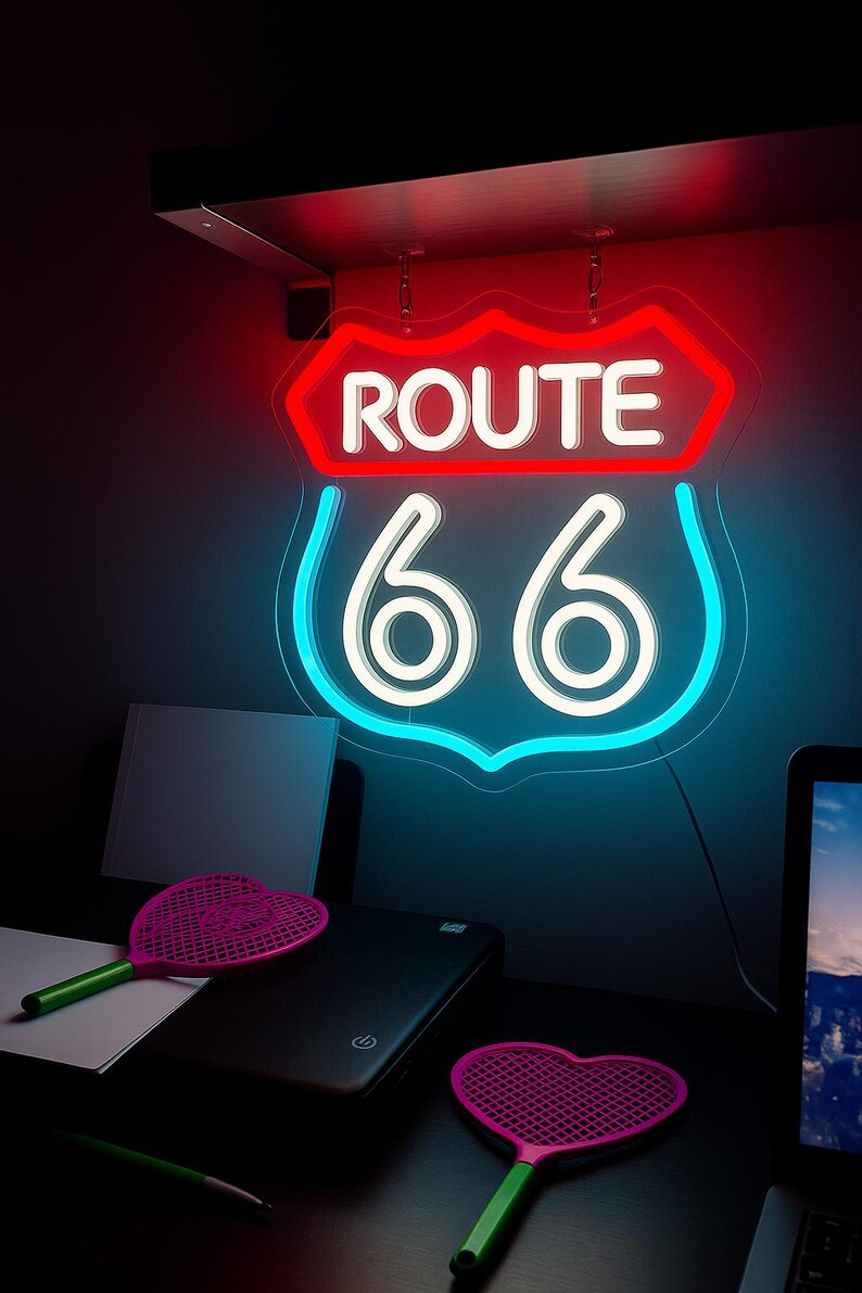 Vintage Route 66 LED Neon Sign Wall Decor – Glowing Retro Highway ...
