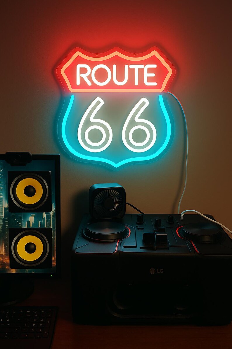 Vintage Route 66 LED Neon Sign Wall Decor – Glowing Retro Highway ...