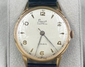 Relógio Lunesa Precision folheado a ouro, fabricado na Suíça, década de 1960 - totalmente revisado.