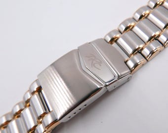 Pulseira rara NOS de 22 mm em aço inoxidável bicolor com revestimento de zircônia cúbica.