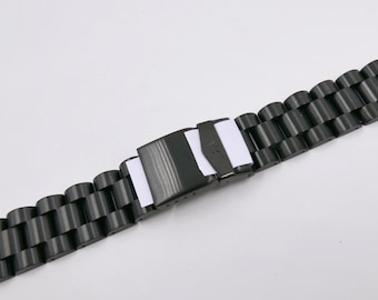 Pulseira rara NOS de 20 mm em aço inoxidável preto com revestimento de zircônia cúbica (ZRC).