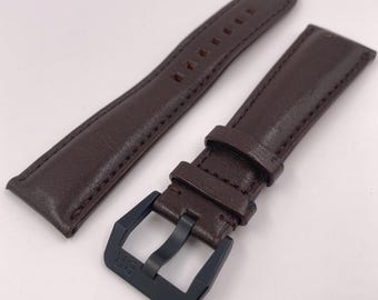 Pulseira genuína Bell & Ross de couro marrom escuro, 22 mm, feita à mão.