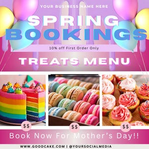 Muttertags-Leckereien | Personalisierbarer Bäckerei Pop-Up Shop Flyer | Süßes Ereignis bearbeitbare Vorlage | Ostern | Ostern Vorlage | Leckerli-Menü